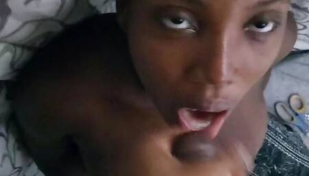 BBC Got Deepthroat and Jerk off Cumload on Teen Ebony in POV Throat Fuck