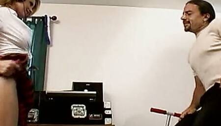 Dancing college girl sucking while doggy styled in vintage 3some