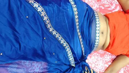 Busty girlfriend in saree seducing herself in lust in the bedroom