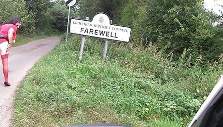 Flashing out and about Red Stockings and Lingerie