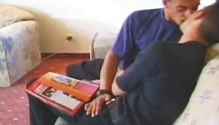 Young Dude Smash a Brunette Girl Pussy and a Guy with Tight Asshole on the Sofa