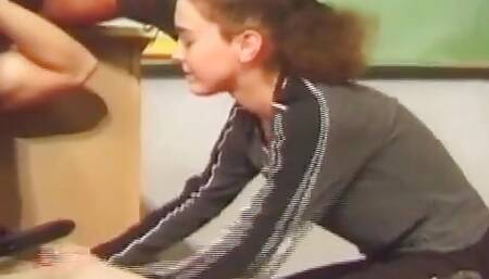 Horny Student Bangs Her Colleague Pussy While Another Dude Pumps His Asshole in the Classroom