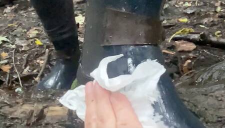 Clean and then lick my muddy ankle wellies, clean the sides and then lick the soles