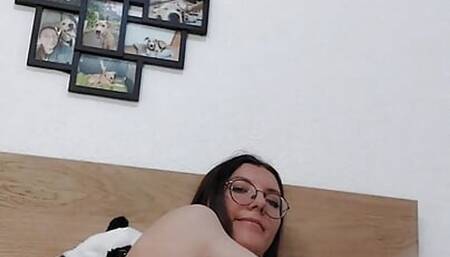 Beautiful girl POWDERS HERSELF and puts on her DIAPER