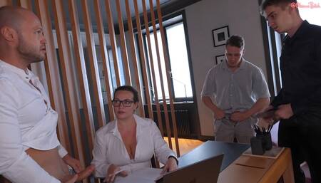Horny Secretary Oksana Fucks and Squirts in a Crazy Gangbang Orgy!