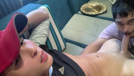 Sucking Marcus' Cock While He Is Kicking Back on the Sofa