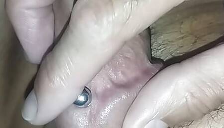 I stroke my big pierced cock and cum quickly