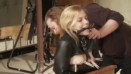 Bound bitch loves everything he does to her