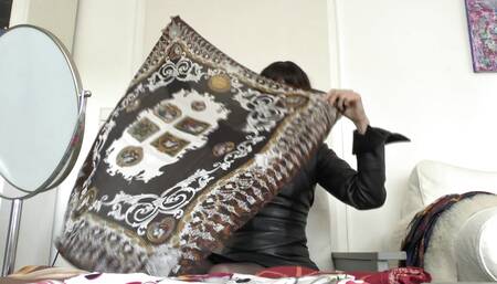 Elegant Silk Scarf and Sexy Black Leather