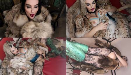 Goddess plays with new thick fur taxidermy pelts