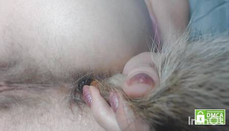 Furry anal plug with tail fucking my hairy asshole