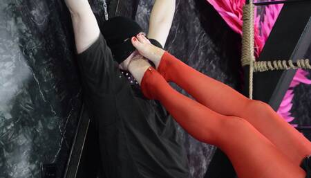 Foot Worship And Foot Gagging Femdom Session With Bondaged Slave