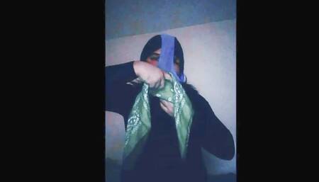 Self tightly gagged and pantyhose hooded