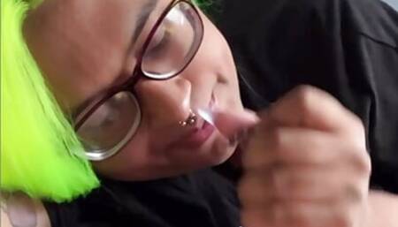 Bbw trans  sucks white cock