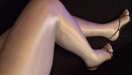 My hot legs on glossy white pantyhose and super sexy sandals.