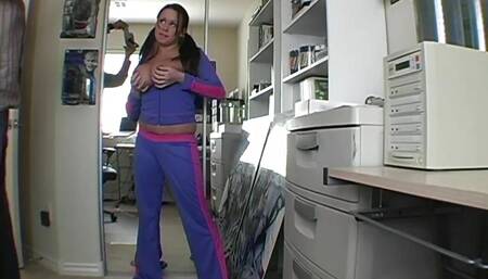 Busty brunette teen fondles herself