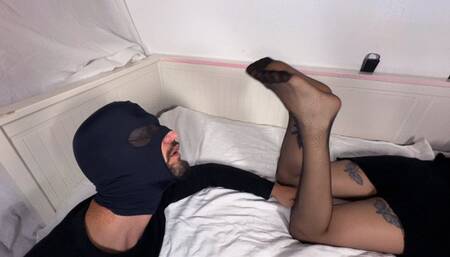 Slave Foot Worshiping my sweaty stinky nylon feet Part 5