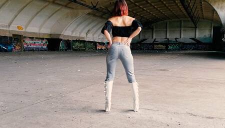 Walking and Teasing in my White Boots - Parts 1 and 2 (WMV)