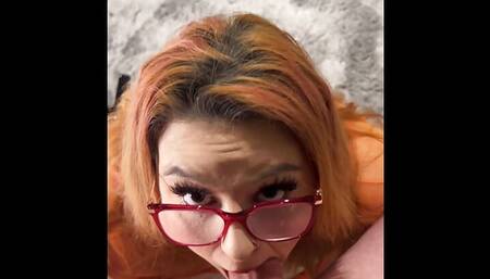 Thick Velma Deepthroats Cock and Gets Covered in Cum