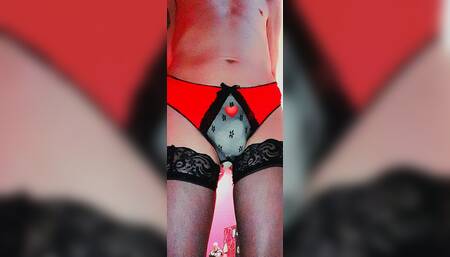I Pee in Stockings in Red Panties