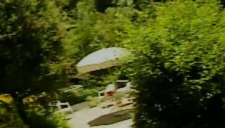 Stunning lesbo babes having fun by the pool