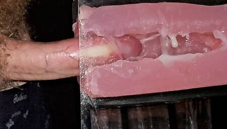 The guy fucks the masturbator hard and watches the sperm shoot inside