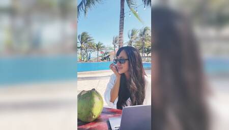 Me- Sexy Beauty Girl Model and Coconut. Poolside Beautiful Alert!