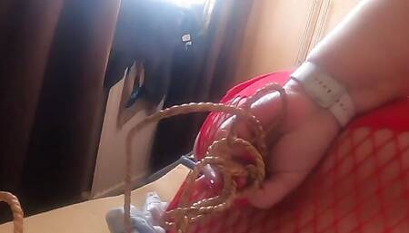 He Tugs on My Anal Hook While I Suck His Hard Cock in My Red Body