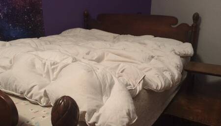 Fifi on her bed with her black pantyhose tied to her bedpost struggling to crawl loose and get free *new*