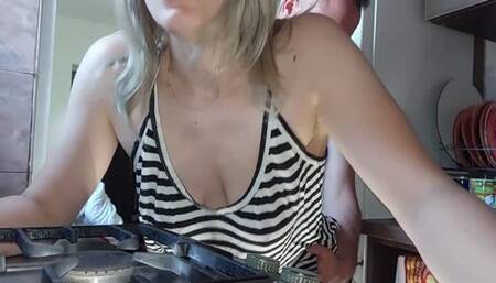Fuck my wife's pussy in the kitchen! No dinner for tonight! Only Dripping Cum from pussy