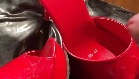 Cum on Red High Heel Mules 1