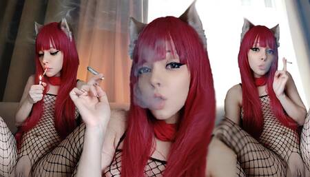 Adorable Egirl smoking in bodyfishnets and showing her pussy (ask me for full vid)