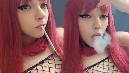 Cute Alt Girl smoking in body fishnets CLOSE UP (ask me for full vid)