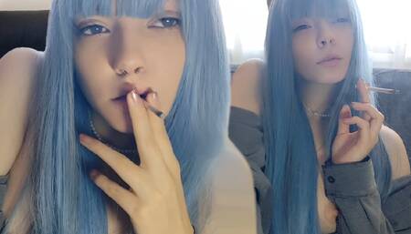 Cute Alt Girl smoking with her small titties out (ask me for full vid)