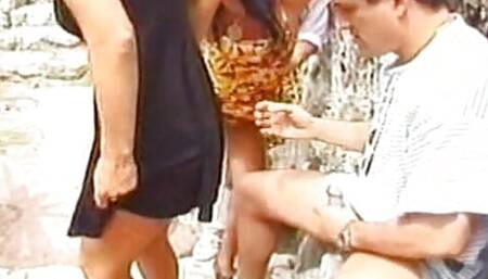 Two beautiful French babes enjoying anal foursome