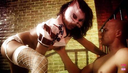 A Guy Finds a Naughty Brunette with a Kitty Mask Ready to Get a Facial