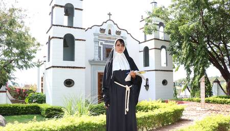Latina dressed as a nun is ready to act super sinful