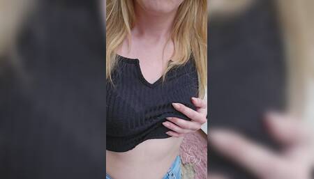 I Pull My Bra up and Show My Tits at Outdoors!