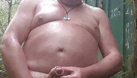 Wet and sexy pork handjob in a sensual rain