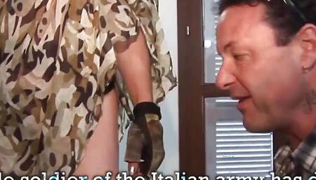The milf soldier with a muscular body takes it in the ass