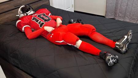 Horny Football Player Jerking Off