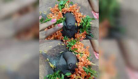 Stepmom handjob to stepson with flowers and oil in the bedroom