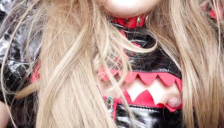 Horny cosplay Asian Anna Saotome masturbating with dildo.