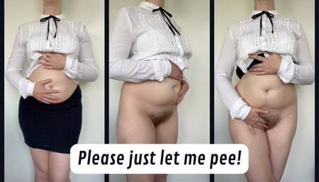 Hairy pee desperation at new job