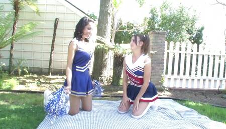 Cheerleaders Jenna Rose and Lilly Evans in outdoor lesbian