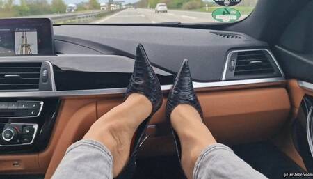 shoeplay on the dashboard on the highway to Cologne HD wmv 1920x1080