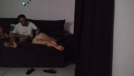 stepmother shares sofa with stepson