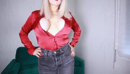 Jeans and satin shirt