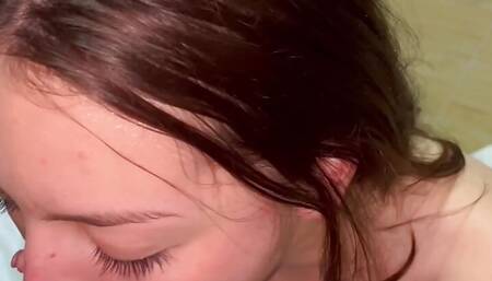 I help him to put all his cock down my throat????