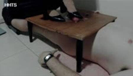 Mrs Evy harsh shoejob with black patent designer block heels!